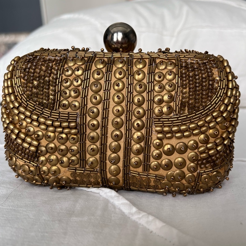Santi small embellished gold clutch with chain strap